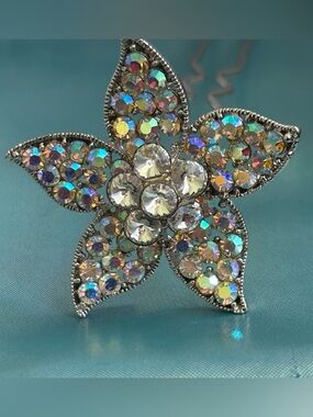 Vintage Y2K Crystal Aurora Flower Hairpin/ Stick Iridescent Rhinestone Accent.